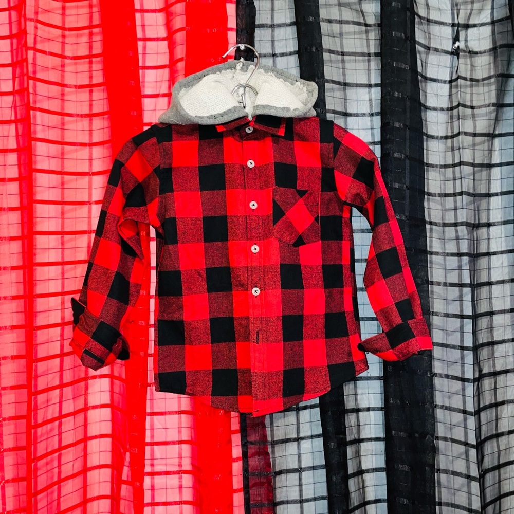Kids Hooded Flannel Shirt w/ lace skull print